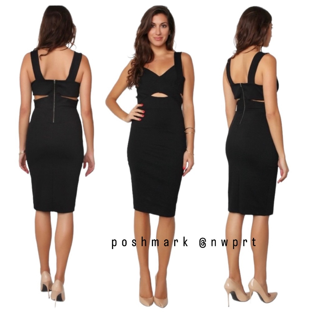 NEW 💯 MICHELLE MASON Black Bandage Cut Out Cocktail Mini Party Dress P XS 0